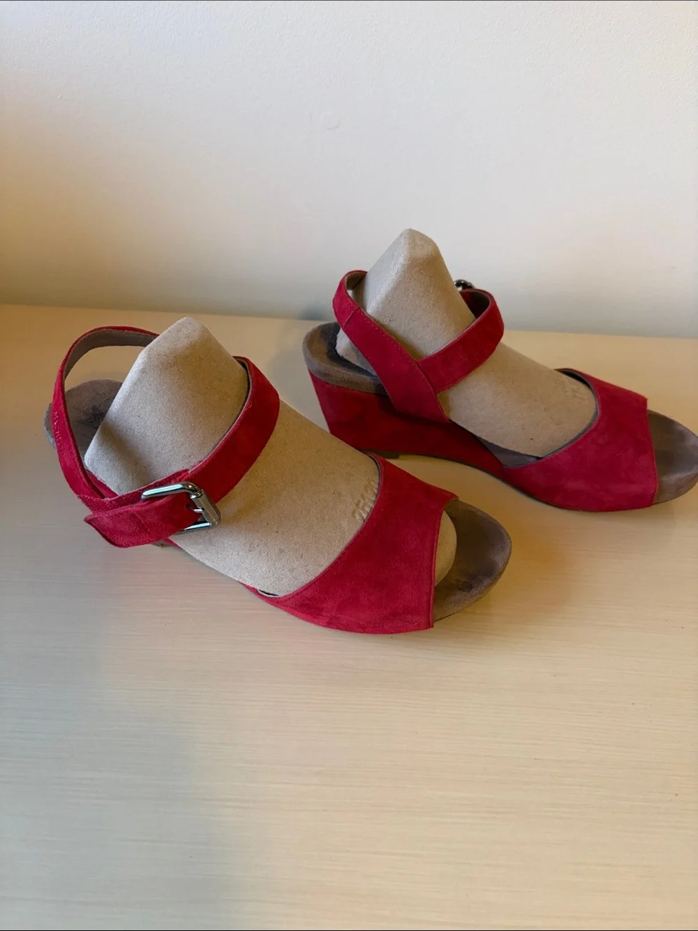 Mephisto Red Suede Women's Wedge Sandals  (Size 37 / US size 7)
